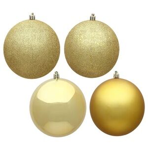 Vickerman 6" Very Large Gold 4-Finish Shatterproof Ball Ornament Set of 4. NIB